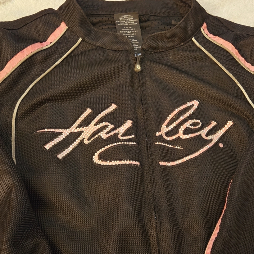 Harley davidson, black and pink women's riding jacket